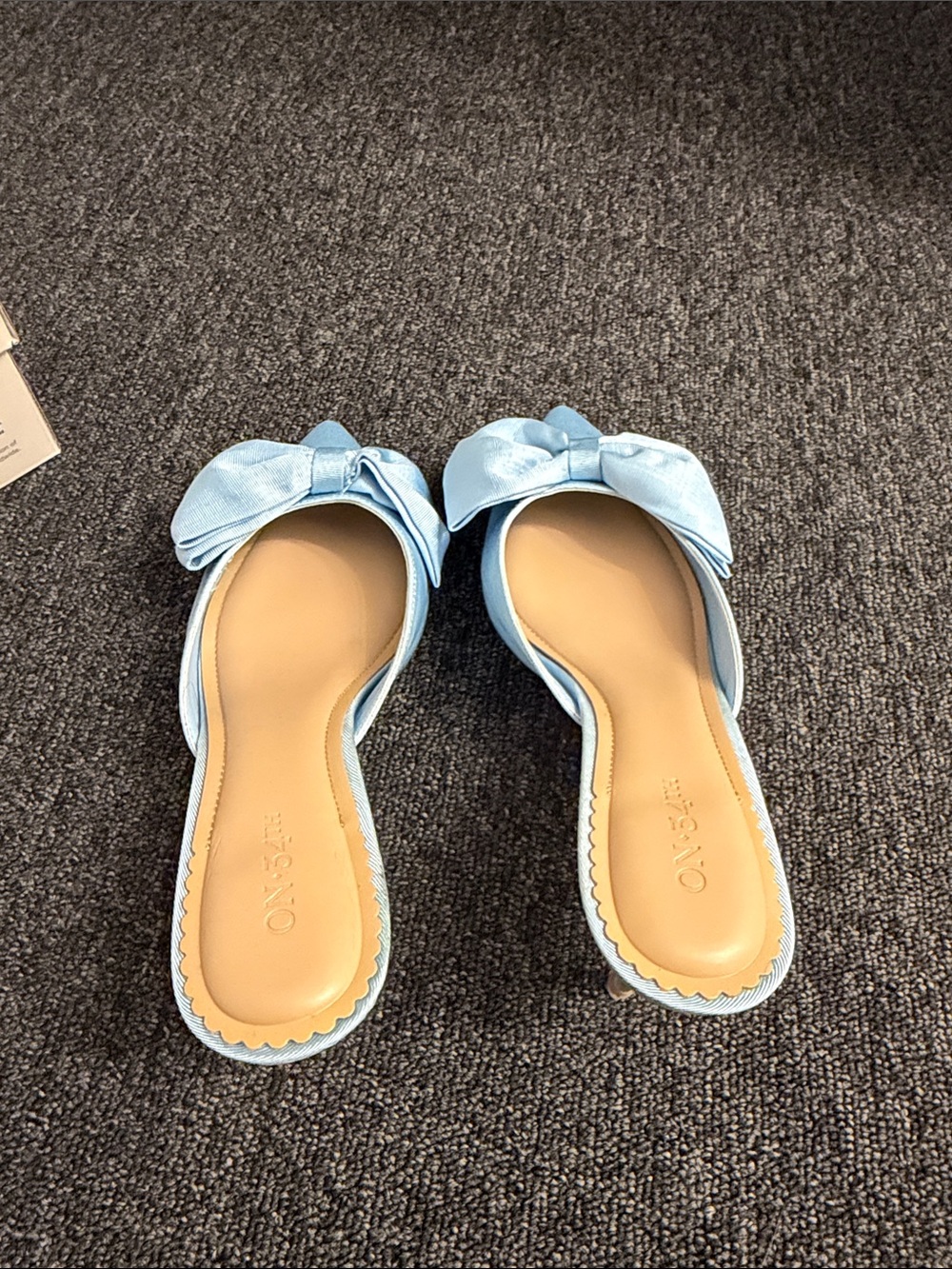 On 34th Light Blue Pointed-Toe Bow Mules - Picture 2 of 4